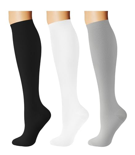 Breslatte Compression Socks for Women Men 15-20 mmHg - color: 3s2 Blackwhitegrey, size: Small-Medium