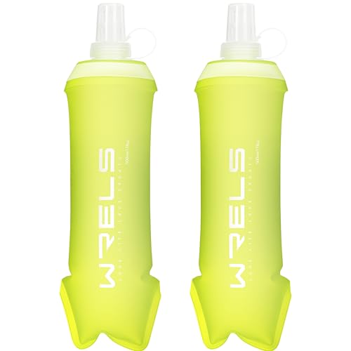 WRELS Running Water Bottle,250ml/350ml/500ml TPU Soft Flask,Collapsible Water Bottles for Hydration Vests and Running Belts Backpack, Soft Water Bottles For Hiking Cycling Climbing - color: Green-500ml*2