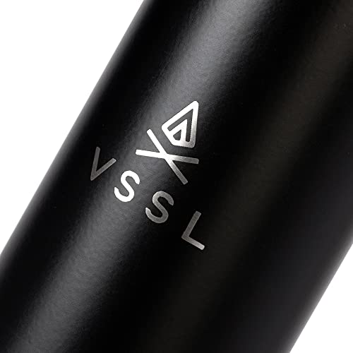 VSSL Insulated Flask with Light, 8 oz Double-Walled Vacuum Sealed Stainless Steel, Leak-Proof Drinking Cap, Split Flip Carabiner for Easy Attachment, Black