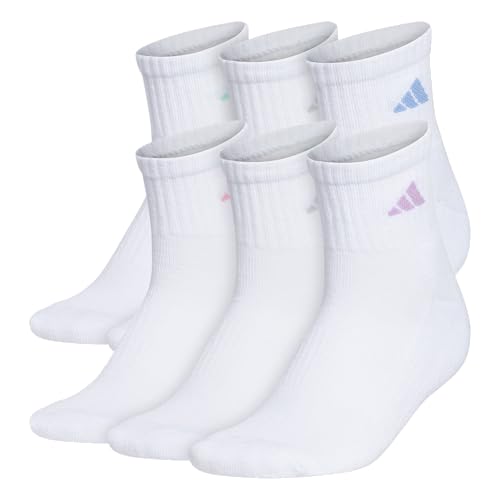adidas Women's Athletic Cushioned Quarter Ankle Socks 6 Pairs - color: White/Clear Sky Blue/Bliss Lilac Purple
