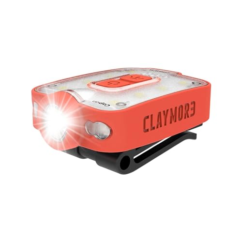 Claymore Capon 40B Red Clip-On Cap Light – USB-C Rechargeable 230LM LED Headlamp | 3 Light Modes 180° Adjustable Beam IP54 Water Resistant Up to 12 Hrs Runtime for Camping, Running, Outdoor - color: 40B (Red)