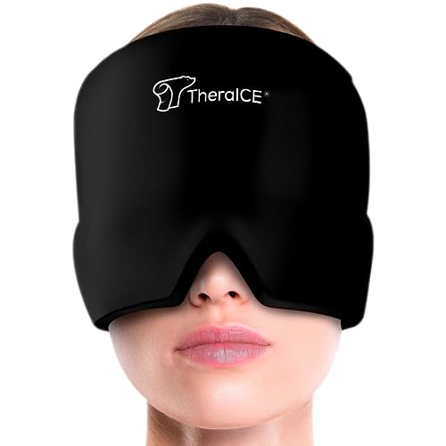 TheraICE Migraine Relief Cap, Headache Hat Ice Pack Mask, Cooling Head Wrap - color: Black, size: One Size
