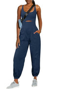 ReachMe Womens Running Onesie Athletic Romper Pants Hiking Outfits One Piece Workout Jumpsuits with Pockets - color: Navy Blue, size: Small