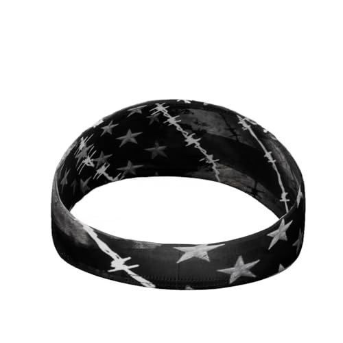 40+ Designs! Unisex Headband/Sweatband. Best for Sports, Fitness, Working Out, Yoga. Tapered Design - color: Barbed Wire Flag
