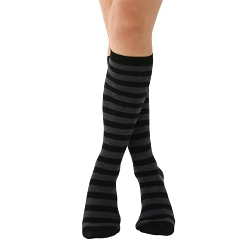 Women's Knee High Athletic Socks Casual Stripes Tube Socks Outdoor Sport Socks - color: Black+gray Stripe
