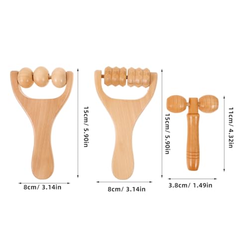 Healifty Wooden Massage Roller Set 3 Pieces Deep Tissue Manual Massager for Face Neck Shoulder Foot and Back Pain Relief Portable DIY Self Care Tool