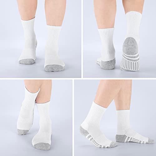 Felicigeely Athletic Crew Socks Cushioned Breathable for Men & Women 6 Pack - color: Double Stripe White, size: 9-12