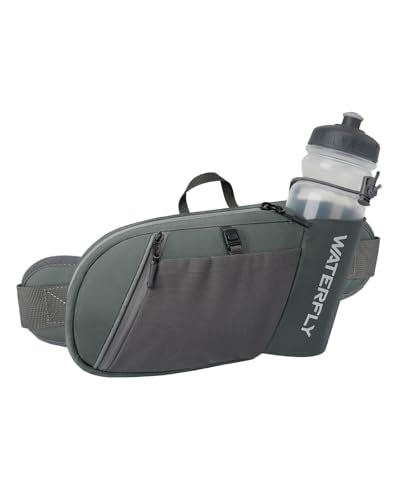 WATERFLY Water Bottle Fanny Pack, Hiking Hydration Belt for Women Men - color: Gray