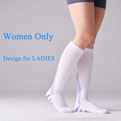 4 Pairs 20-30mmHg Compression Socks for Women Knee High Flying - color: White Mix, size: Large-X-Large
