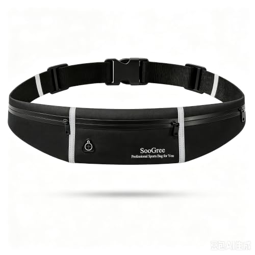 SooGree Slim Running Belt Sport Fanny Pack, Reflective Waist Pack, Waterproof Phone Holder, Jogging Pouch for Phone Money, Black - color: Black