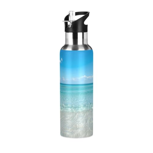 OTVEE Blue Ocean Water Bottle Sports Water Bottle Insulated Stainless Steel Hot Cold Water Mug with Straw Lid & Handle for Sports Gym 20 oz - color: Blue Ocean