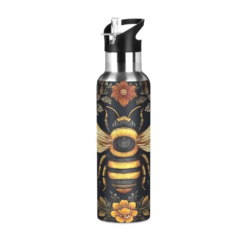 OTVEE Bohemian Golden Bee Water Bottle Sports Water Bottle Insulated Stainless Steel Hot Cold Water Mug with Straw Lid & Handle for Sports Gym 20 oz - color: Bohemian Golden Bee