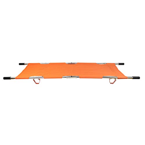 LINE2design Medical Emergency Folding Portable Stretcher with Heavy Duty Handles, Carrying Case and Straps - EMT Backboard Ambulance Folding Stretcher, Secure Patient Transport Mover - Orange