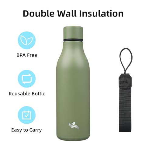 Konokyo 18 oz Insulated Stainless Steel Metal Water Bottle with Strap - color: Forest Green, size: 18 Ounces