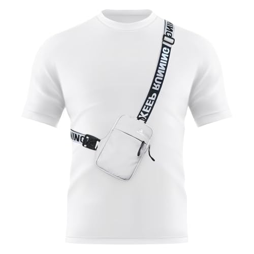 Peicees Mini Crossbody Sling Bag Chest Bag Dual Pocket Water Resistant Fanny Pack Running Phone Holder for Men Women Workout Travel, White - color: White