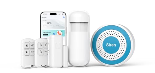 Home Alarm System Wireless with Smart Life/Tuya APP & Remote Control,WiFi+GSM/4G Home Alarm System NO Monthly Fees,Real-Time Alert Long Battery Life for Apartment,Kids Safety,Office - color: Blue & White