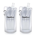 2 Pack Collapsible Water Bottles, 1L Hiking Water Flasks (2L Total) - 33oz BPA-Free Reusable Drink Bags With Carabiners and Handles, Squeeze Water through a Filter or Use as Water Bottles