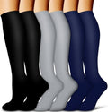 COOLOVER Compression Socks for Women and Men - Best for Circulation, Running, Athletic, Recover, Nurse, Travel - color: 12 Black/Black/Gray/Gray/Navy/Navy