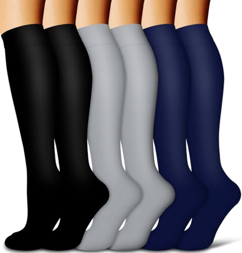 COOLOVER Compression Socks for Women and Men - Best for Circulation, Running, Athletic, Recover, Nurse, Travel - color: 12 Black/Black/Gray/Gray/Navy/Navy