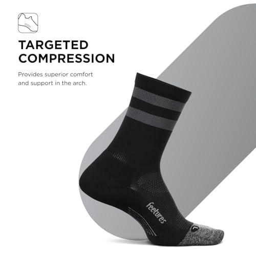Feetures Elite Light Cushion Mini Crew Sock - color: New Black High Top Stripe (1 Pair), size: Medium