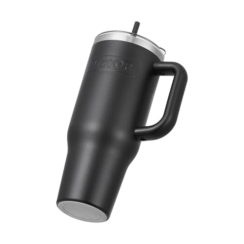 VEVOR 40 oz Insulated Water Bottle, Stainless Steel Sports Coffee Cup with Lid, Handheld Travel Coffee Mug Double Walled, Camping Hydration Flask Leakproof, for Indoor/Outdoor School, Work, Black