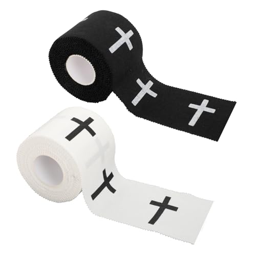 2 Pcs Athletic Tape 2in x 23ft, Cross Wrist Sports Tape Zinc Oxide - color: Black+white