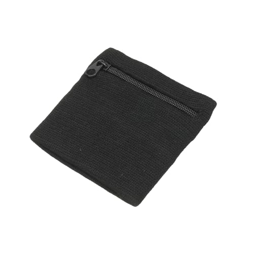 Wrist Wallet Wristband with Zipper,Cotton Wrist Band SweatBands - color: Black