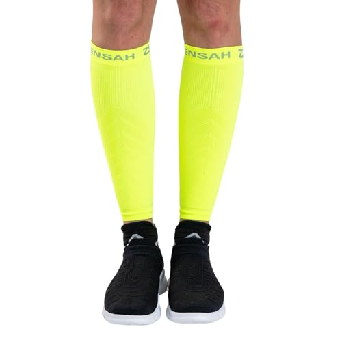 Zensah Running Leg Compression Sleeves - Shin Splint, Calf Compression Sleeve Men and Women - color: Neon Yellow