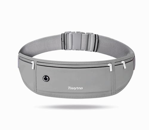 Running Belt for Women & Men - Slim Phone running belt with Water-Resistant Phone Holder, 3 pockets Adjustable Waist Strap, Reflective Safety Design for Running, Hiking, Travel，Fitness (Grey) - color: Hidden Blue