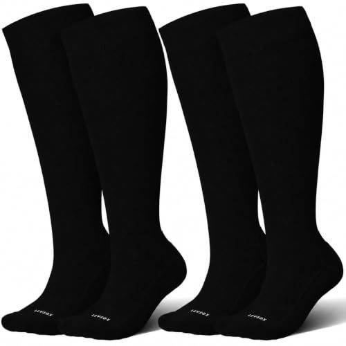 LEVSOX Bamboo Viscose Wide Calf Compression Socks 20-30 mmHg with Cushioned - color: Black, size: Medium