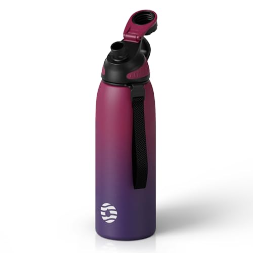 FJbottle 20oz Stainless Steel Insulated Water Bottle No Straw Spout Lid - color: Black-Purple, size: 20 Ounces