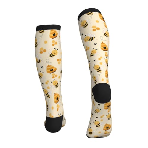 Tie Dye Compression Socks Knee High Support Socks For Women Men Running Athletic Hiking - color: Bee