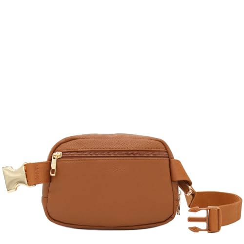 Lightweight Soft PU Pebbled Leather Sling Fanny Pack Belt Bag with Gold Metal Buckle (Tan) - color: Tan