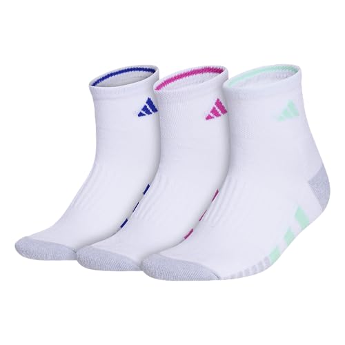 adidas Women's Cushioned Socks 3 Pairs - color: White/Pulse Mint Green/Lucid Fuchsia Pink/3.0/Quarter, size: Medium, style: Quarter