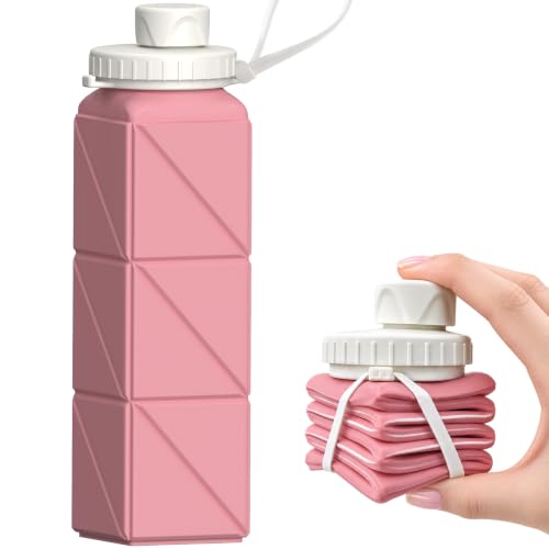 BEAUTAIL Collapsible Water Bottles 21oz/610mL, Silicone Travel Water Bottle - color: Pink