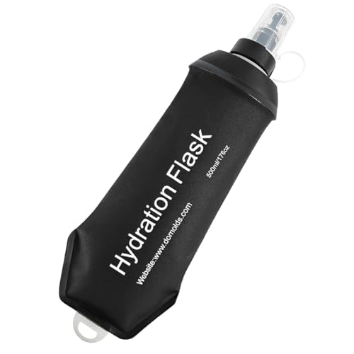 AXEN Soft Flask TPU Foldable Running Hydration Flask, Soft Collapsible Water Bottle for Hydration Pack Cycling Marathon Running Hiking - color: Black-500ml