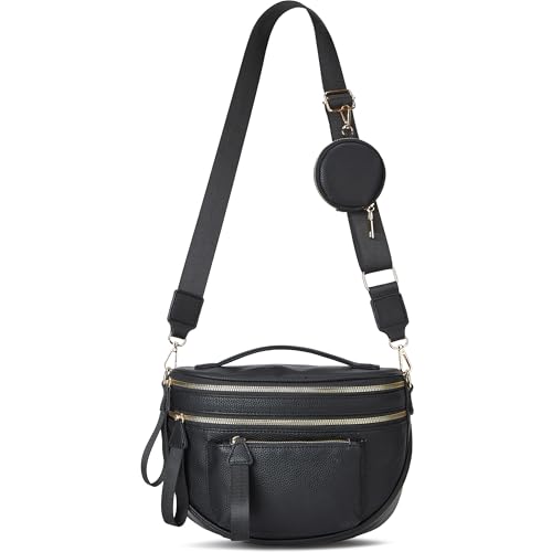 Makes Checkered Crossbody Bag Bum Bag for Women with Pouch - color: Pure Black