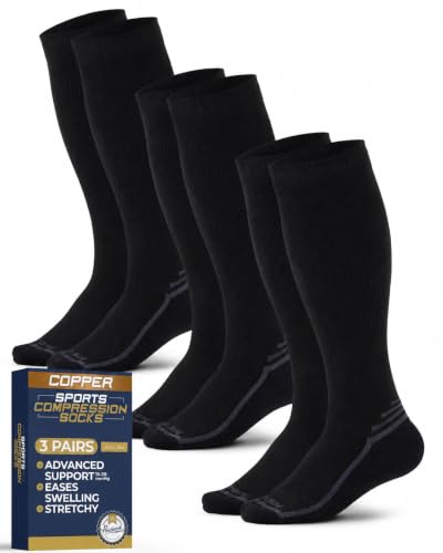 Pembrook 3 Pairs Copper Compression Socks 15-20 mmHg | Graduated Support - color: Black (Dark Gray Accents) - 3 Pairs, size: Medium