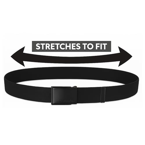 Columbia Men's Military Plaque Buckle Fabric Belt- One Size 42" Length - Everyday and Outdoor Wear - color: Black Stretch Strap