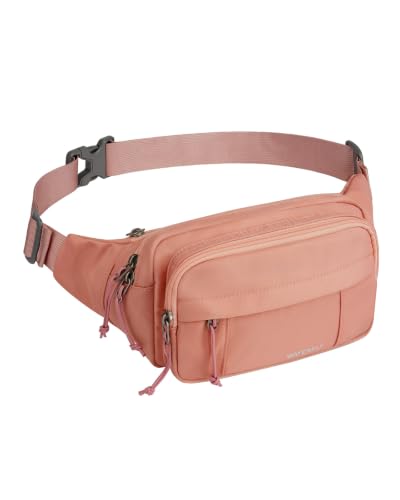 WATERFLY Fanny Pack Waist Bag: 2.5L Large 5 Zipper Pockets for Women Men - color: Pink
