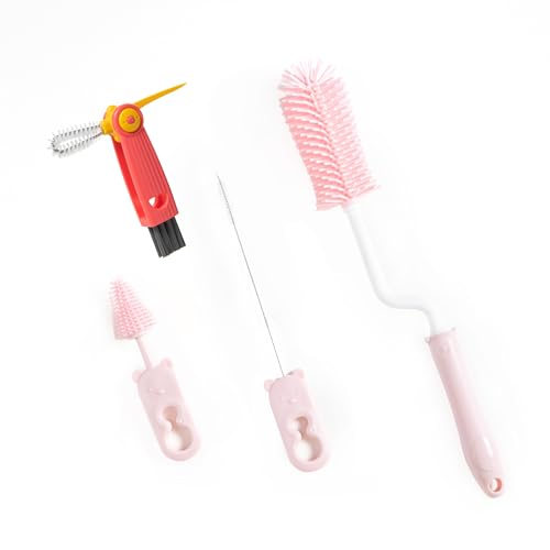 Silicone Bottle Cleaner Brush,13.4in Long Handle Water Cup Bottles Cleaner - style: Spining, Pink