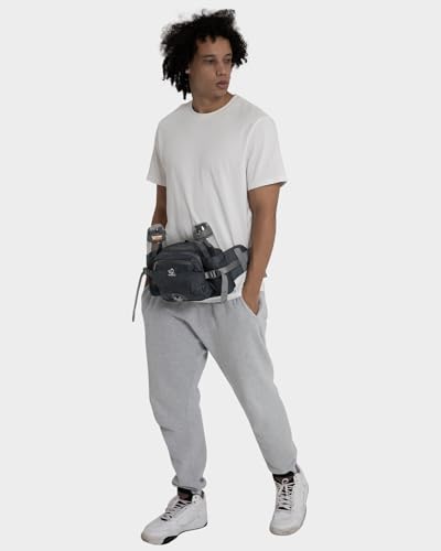 WATERFLY Fanny Pack Waist Bag: Fannie Pack 2 Water Bottle Holders Lumbar Belt Hiking Walking Running Jogging Camping Large Woman Man (Bottle Not Included) - color: Dark Blue