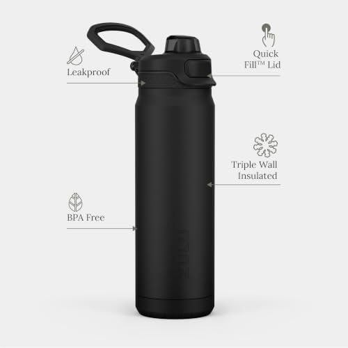 ZULU Powerfill Pro Stainless Steel Sip or Chug Water Bottle, Black, 24 OZ (Pack of 8) - color: Negro, style: 24oz