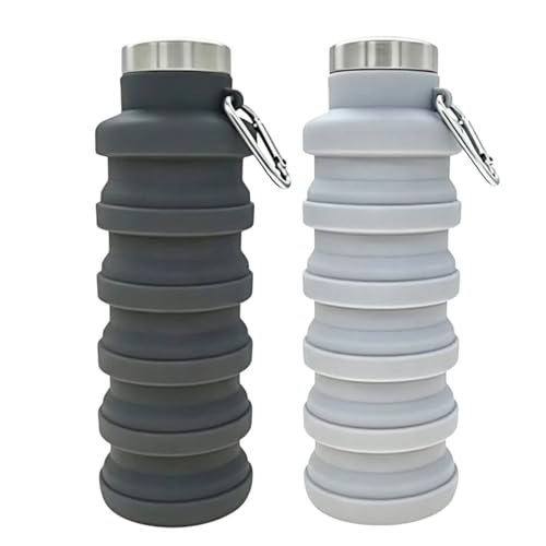 YCT Collapsible Water Bottle 17oz（500ml），Travel Portable Sport Water Bottle，Reusable Silicone Foldable Water Bottles for Gym Camping Hiking (Black+Grey) - color: Black+Grey