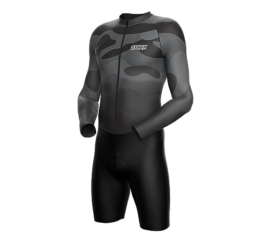 Sparx Long Sleeve Winter Cycling Thermal Skinsuit Pro Team Bicycle Suit Bike Racing Suit Cycle Kit 3D Pad - color: Black Camo, size: Medium