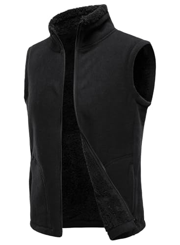 HOOD CREW Mens Fleece Vest with Zipper Pockets - color: Black, size: XX-Large