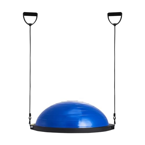 VEVOR Half Exercise Ball Trainer, 23/26 inch Balance Ball Trainer, 1500lbs Capacity Stability Ball, Yoga Ball with Resistance Bands & Foot Pump, Strength Fitness Ball for Home Gym Full Body Workout - color: 26" Ripple Blue