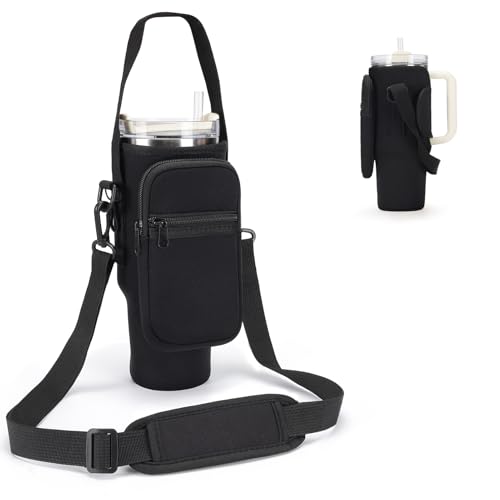GOEWY Water Bottle Carrier Bag for Stanley Cup 40/30oz with Phone Pockets - color: Black, size: 30oz