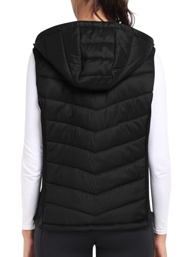 MoFiz Womens Puffer Vest Hooded Lightweight Sleeveless Down Jacket - color: Black, size: Small