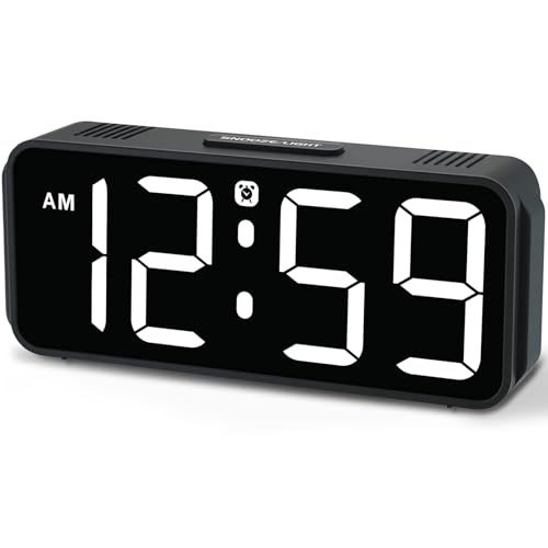 Peakeep Small Digital Alarm Clock for Bedroom, Large Number, Battery Backup - color: White Digits(plug-in, Ultra-compact)